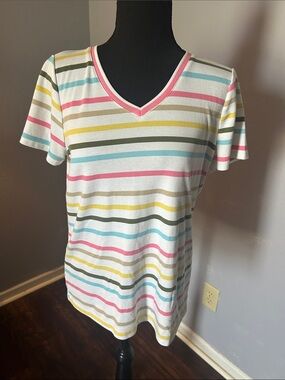 Women' Striped V-Neck Tee - Multi Color Size Medium